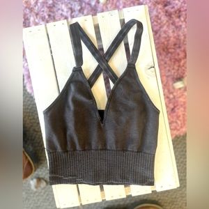 Free People Good Karma Crop Top in Distressed Black